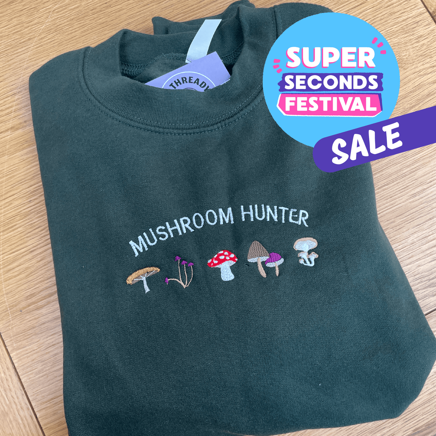15_ Mushroom Hunter Sweatshirt Small - DEFECT - Hole/ e incomplete
