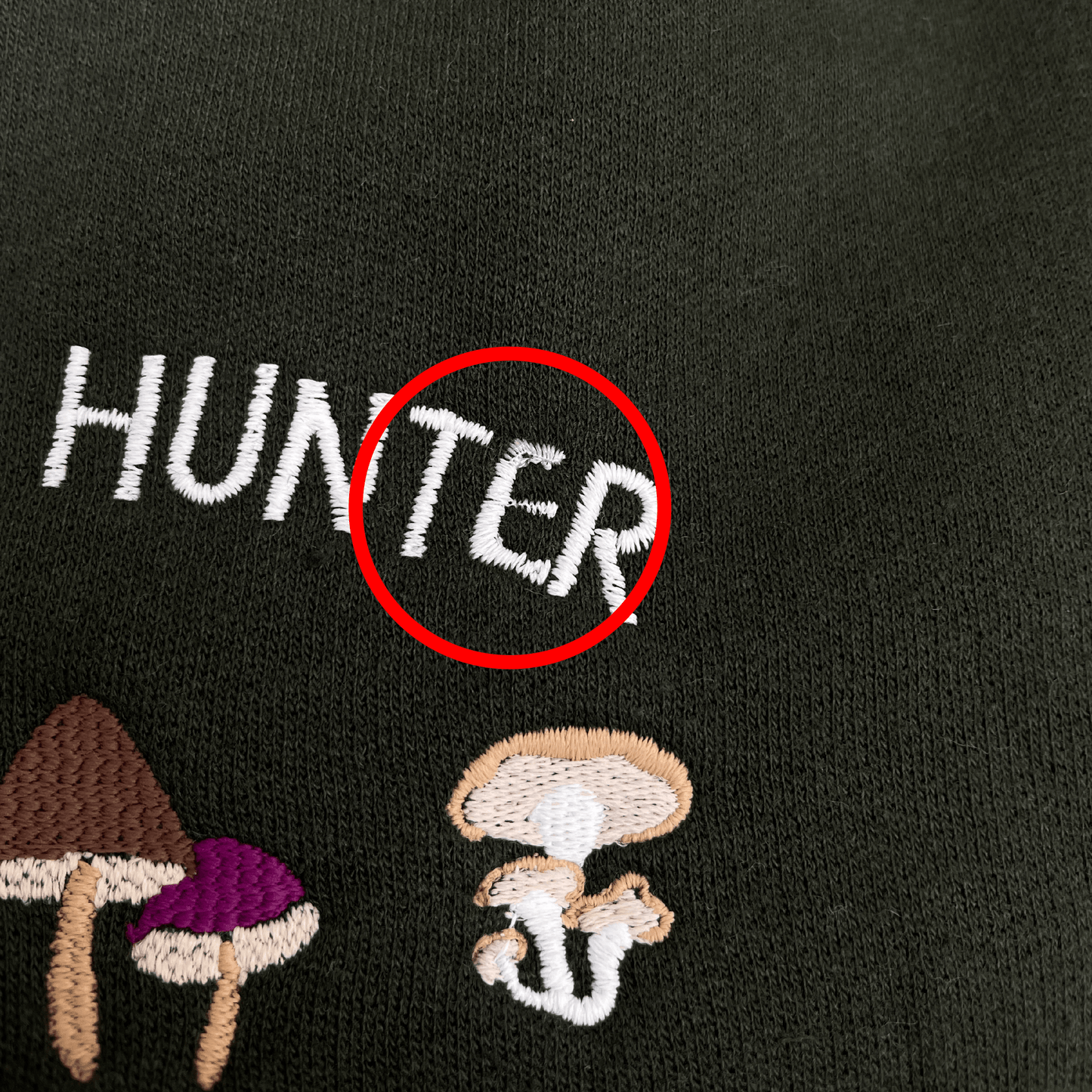 15_ Mushroom Hunter Sweatshirt Small - DEFECT - Hole/ e incomplete