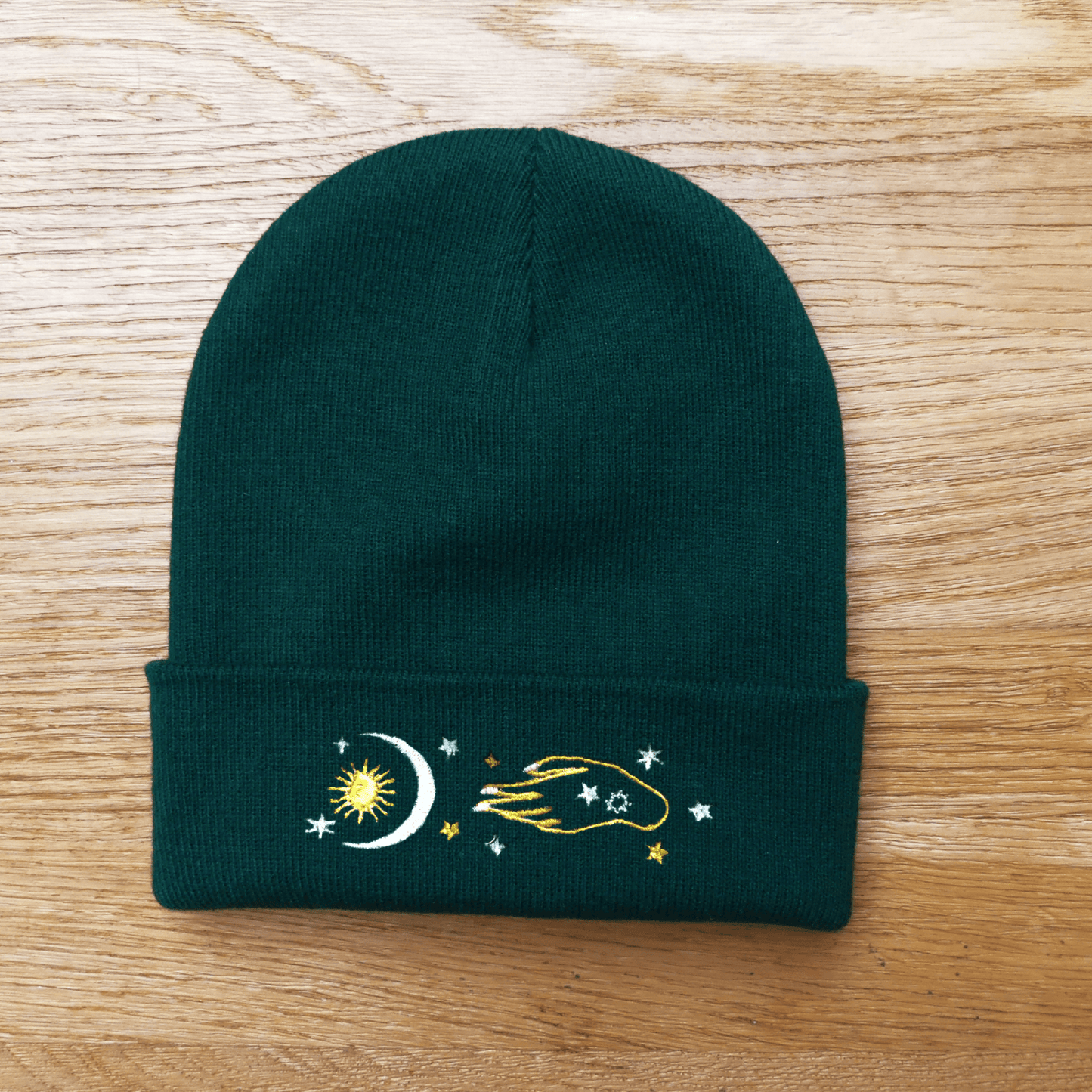 Celestial Sun, Moon & Stars Embroidered Beanie