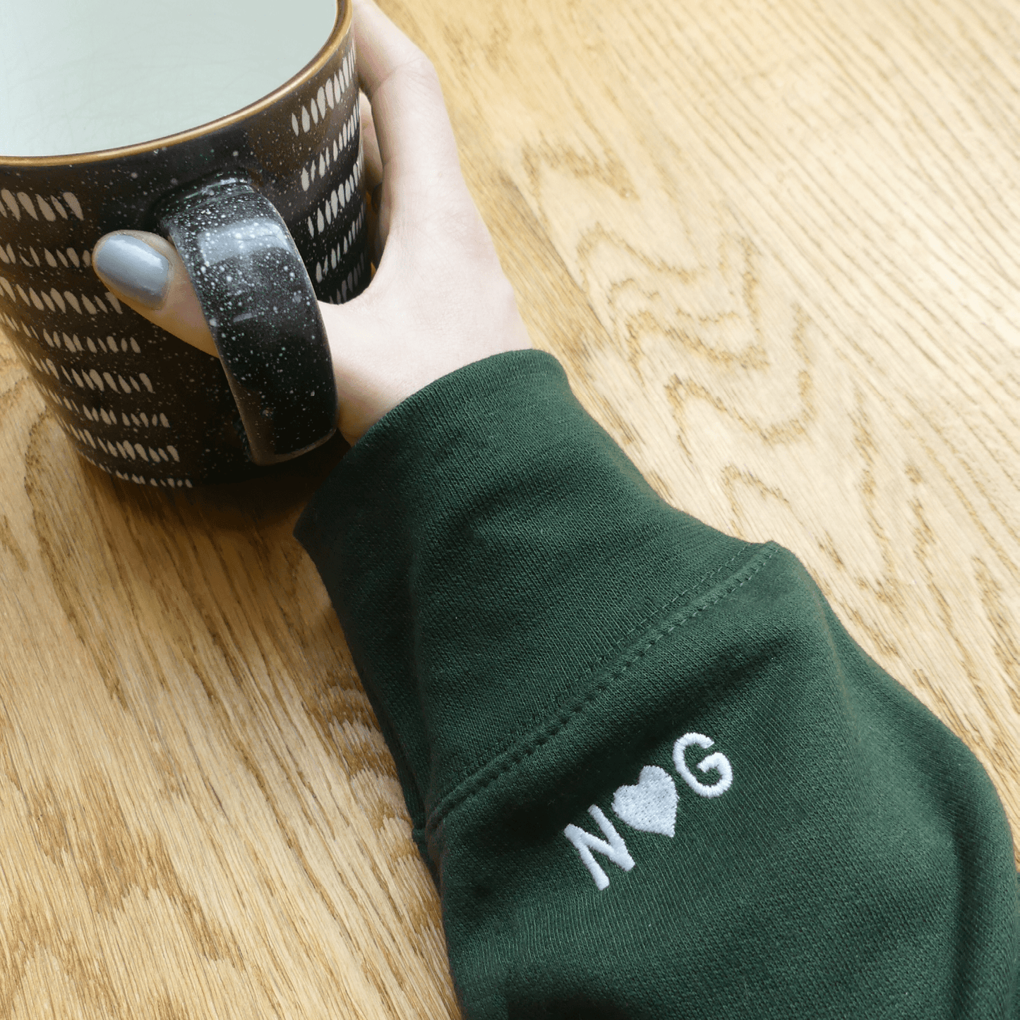Embroidered sleeve ADD ON SWEATSHIRT initials & heart