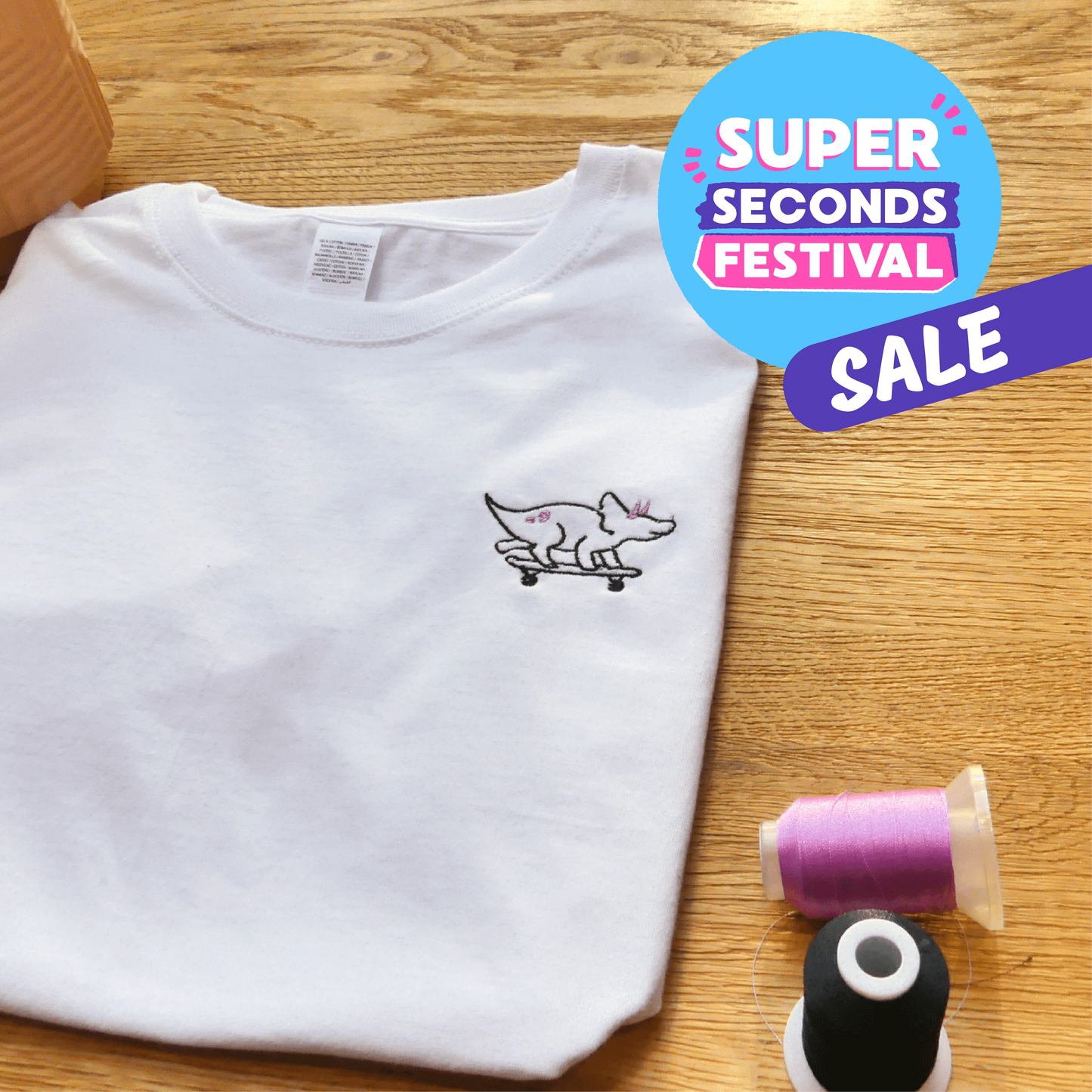 Skateboard Dinosaur Embroidered T-Shirt