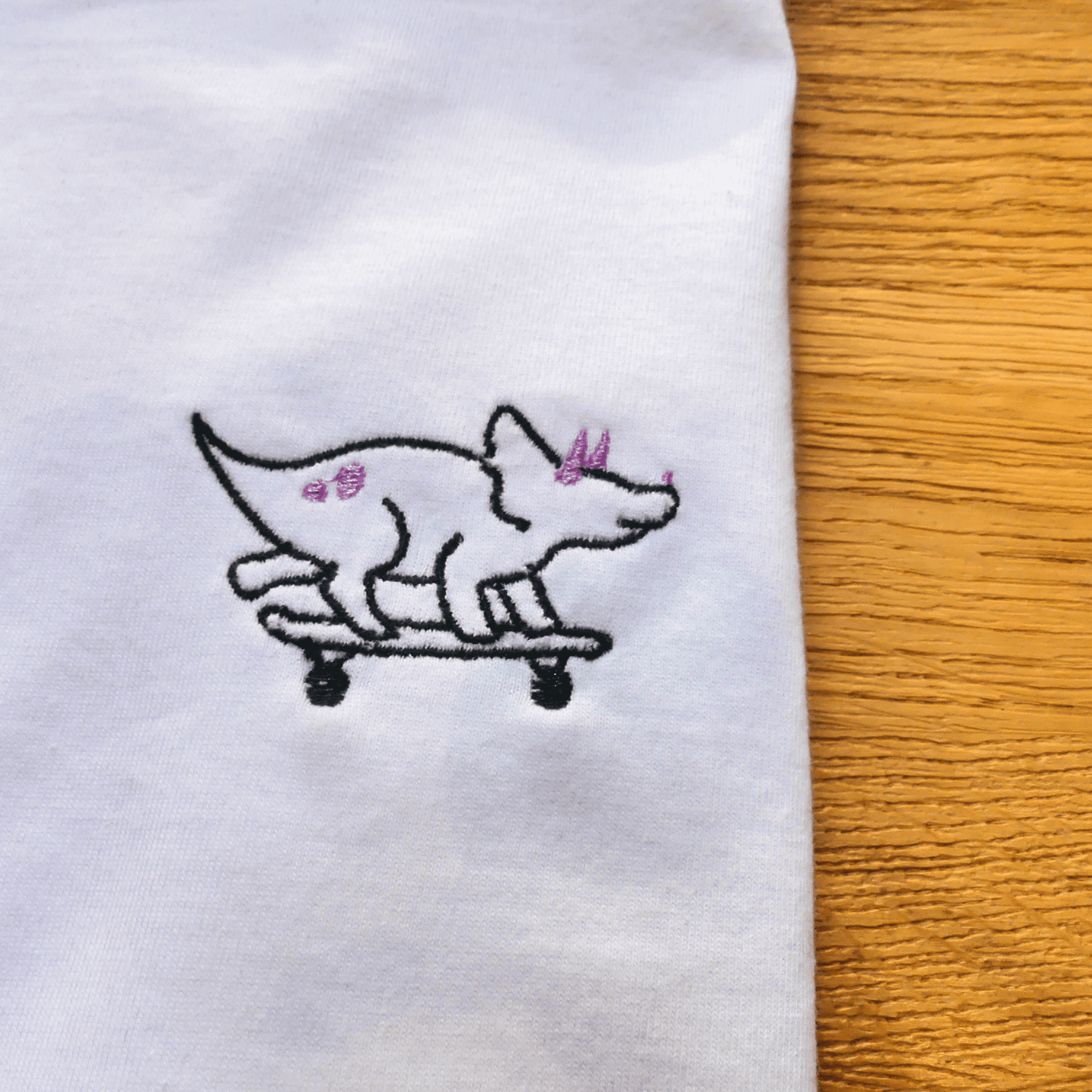 Skateboard Dinosaur Embroidered T-Shirt
