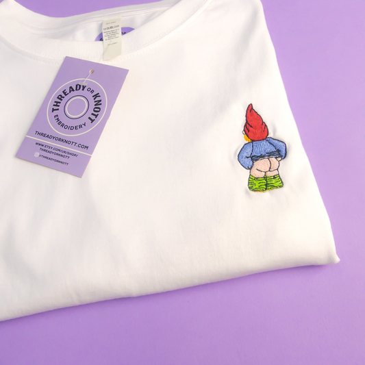 Mooning gnome embroidered T-shirt