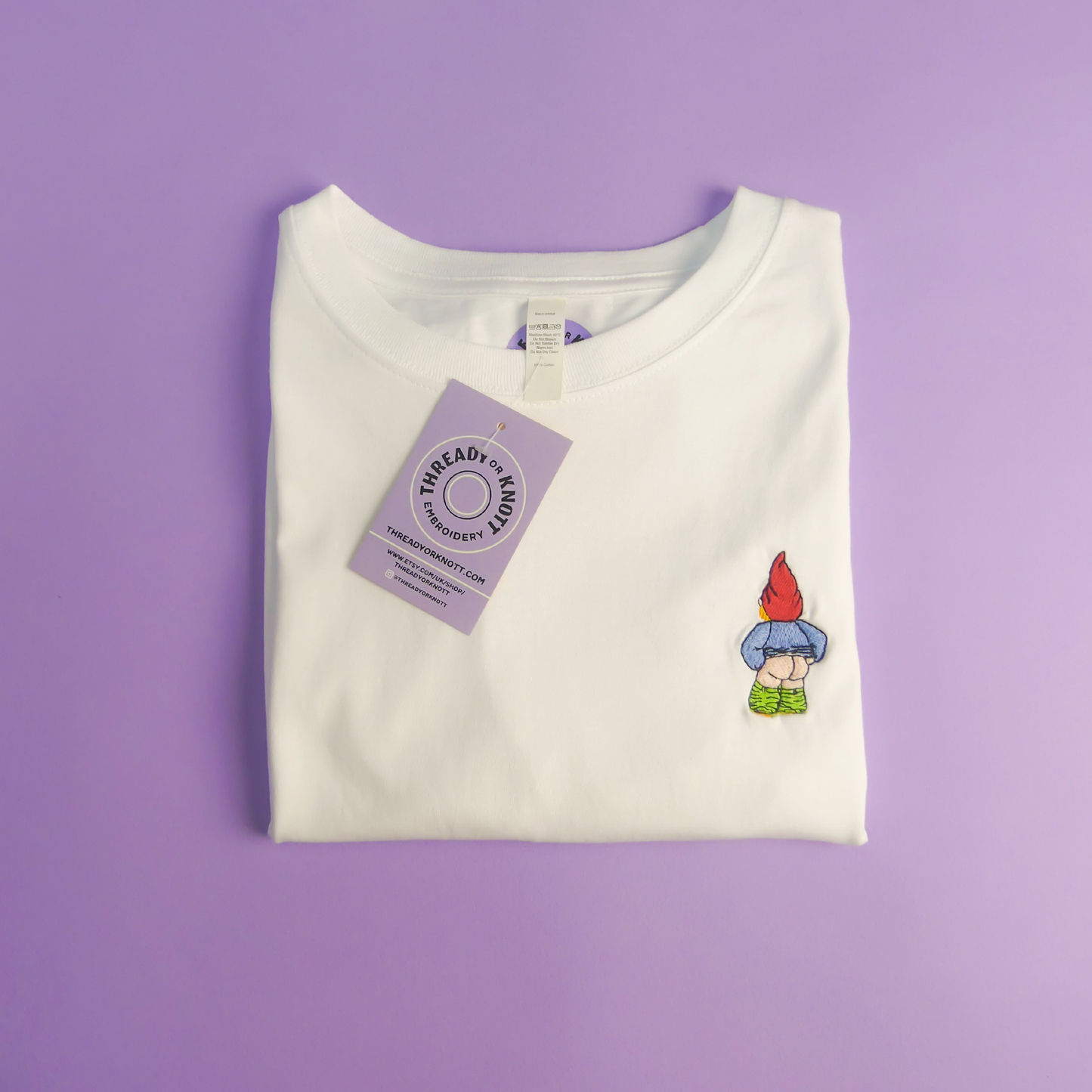 Mooning gnome embroidered T-shirt