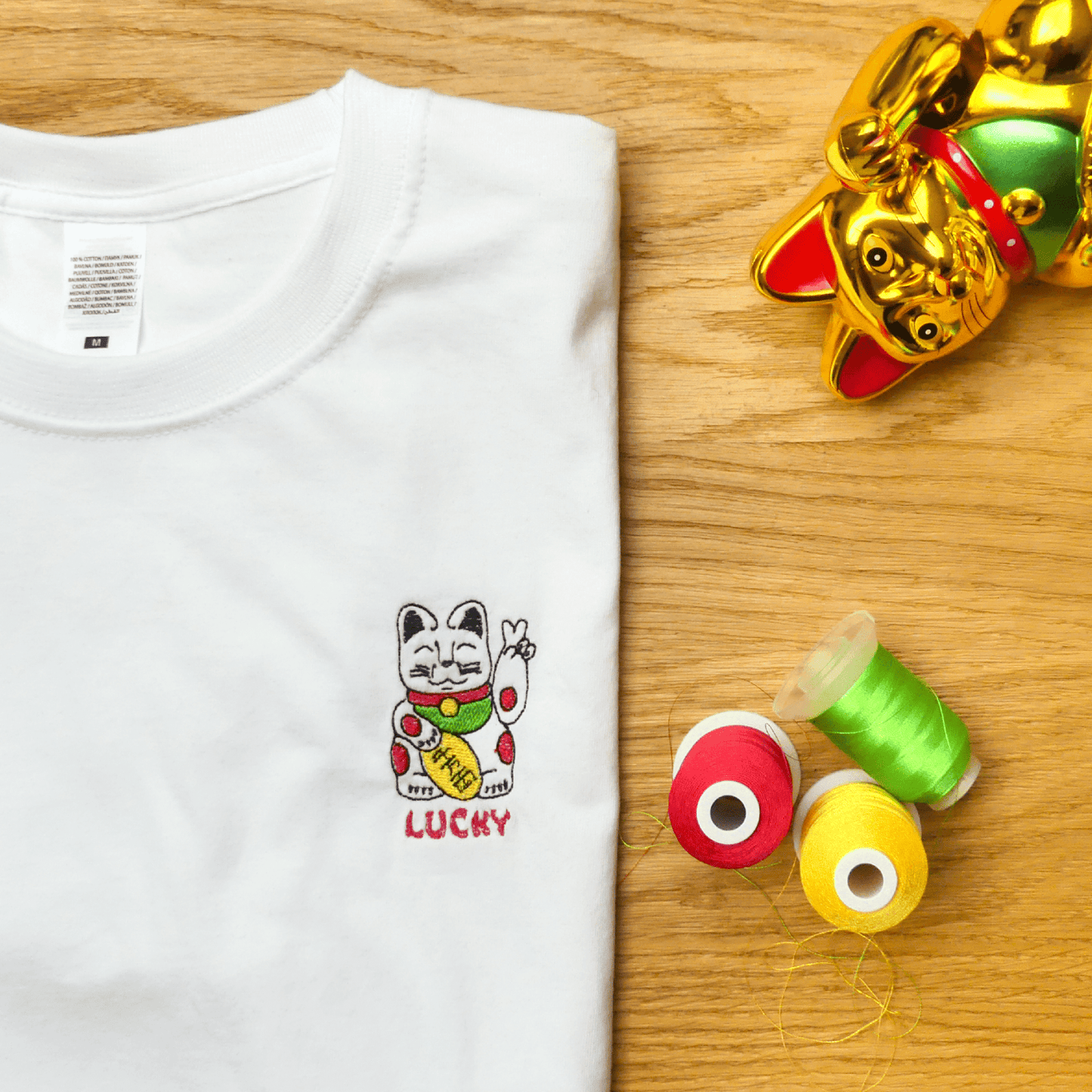 Lucky Cat Embroidered T-shirt