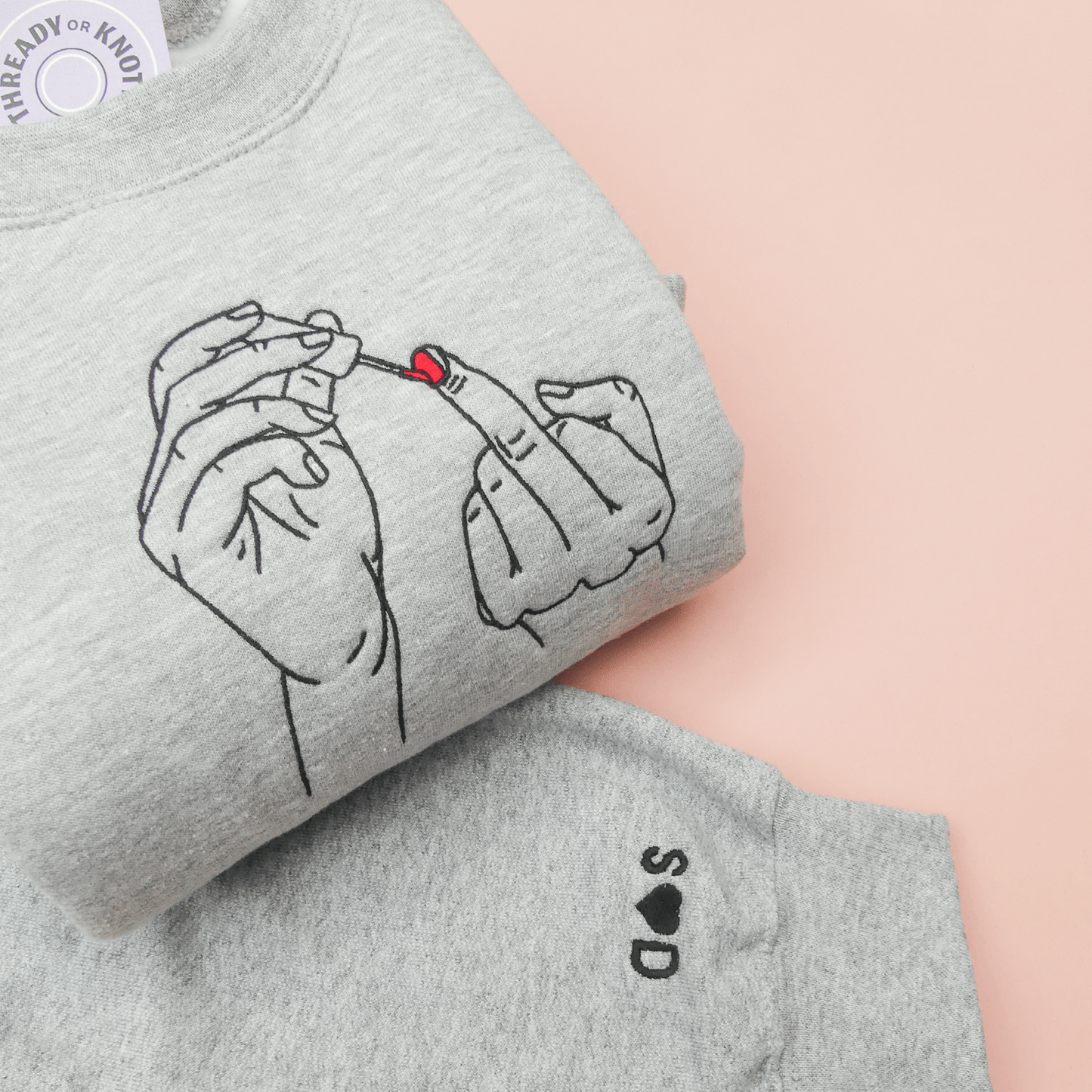 Embroidered sleeve ADD ON SWEATSHIRT initials & heart