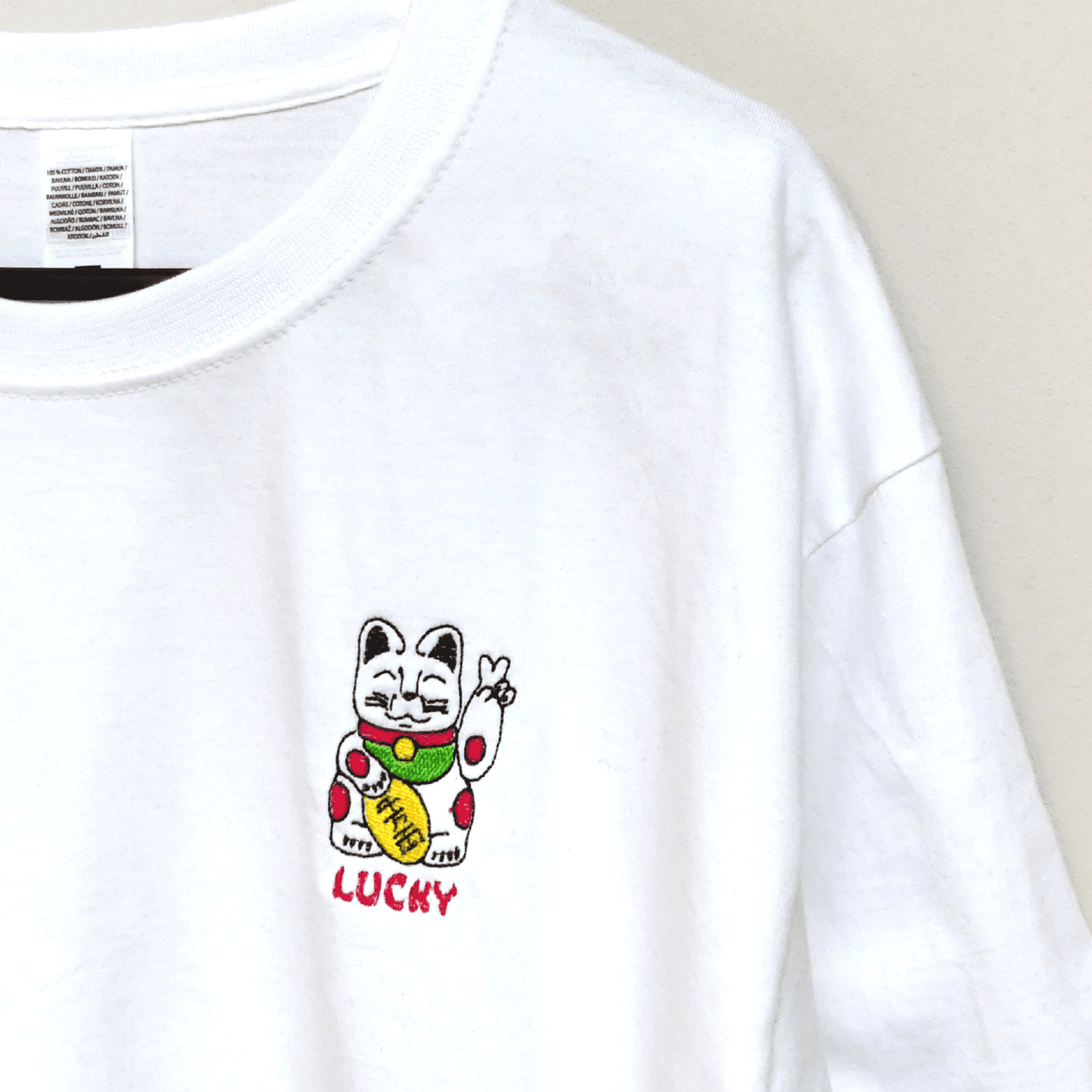 Lucky Cat Embroidered T-shirt